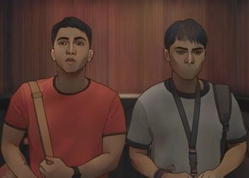 Carlo Aquino as Eric and Gio Gahol as Carlo standing next to each other in an elevator in the animated movie The Missing.