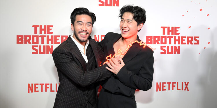 (L-R) Justin Chien and Sam Song Li attend Netflix's The Brothers Sun Los Angeles Premiere at Netflix Tudum Theater on January 04, 2024 in Los Angeles, California.