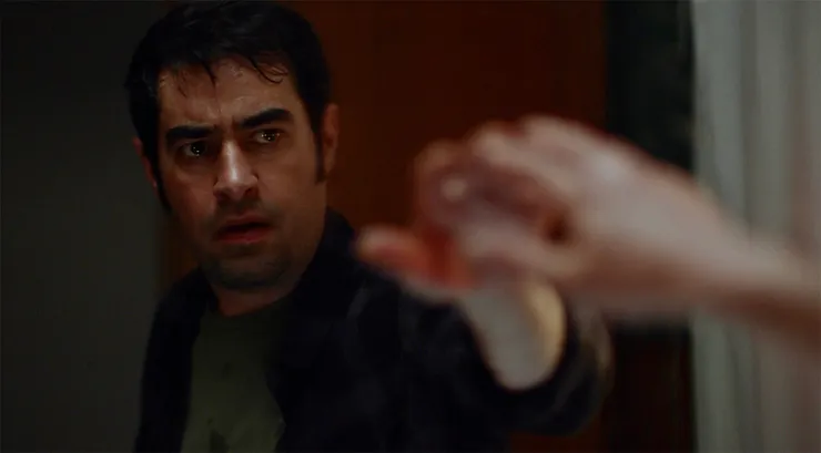 Shahab Hosseini as Babak Naderi looking in the mirror from The Night.
