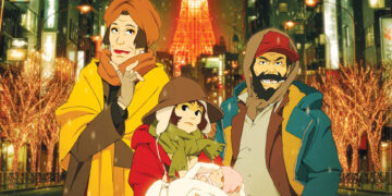 Hana, Miyuki, Gin, and baby Kiyoko in the movie Tokyo Godfathers.