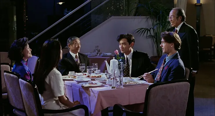 Dinner scene at a restaurant in Ang Lee's The Wedding Banquet.