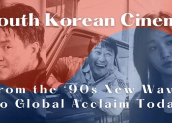 Composite image of film stills from Shiri, A Taxi Driver, and Parasite with text that reads South Korean Cinema, From the 90s New Wave to Global Acclaim Today.