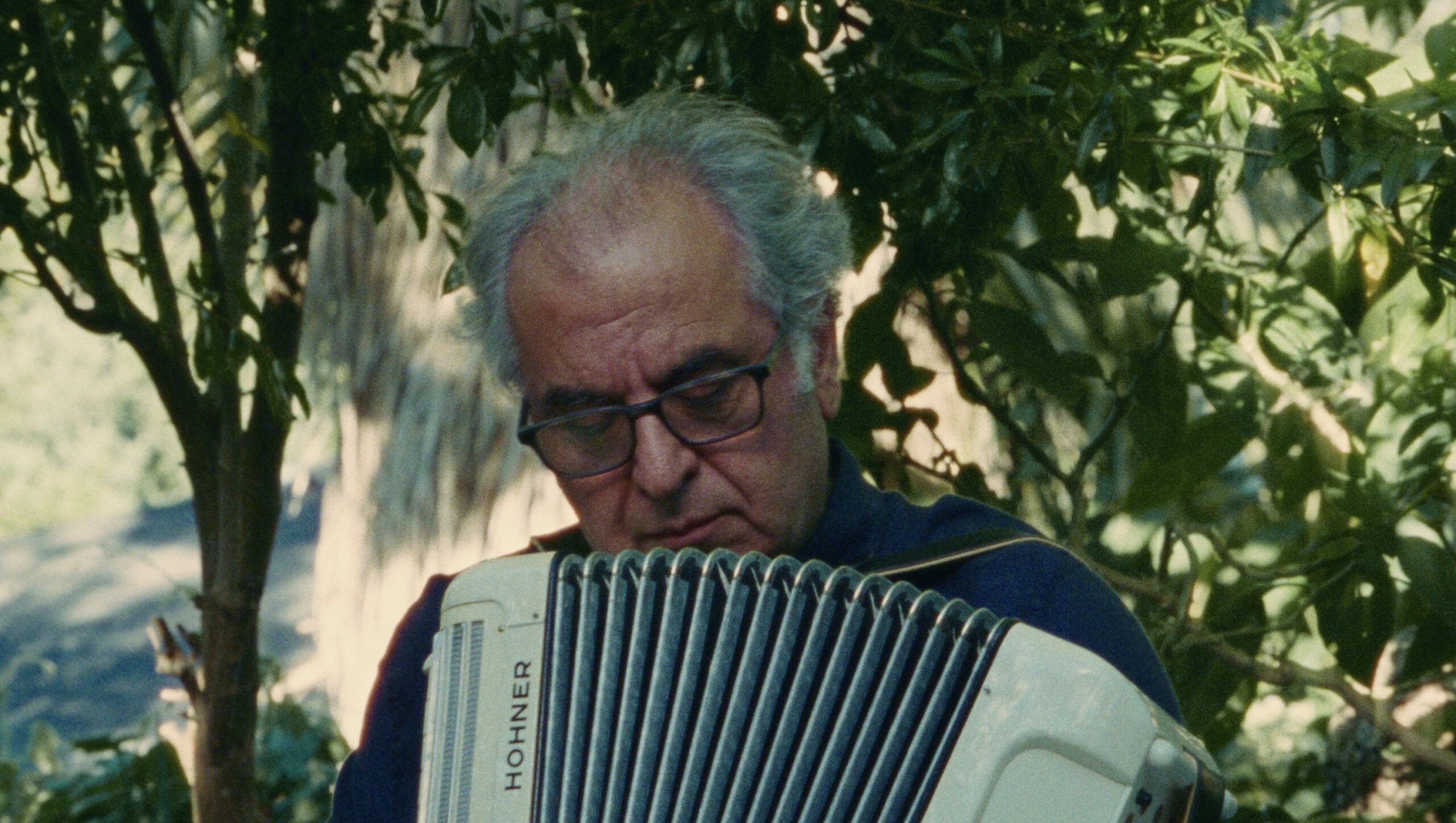 A man playing an accordion in the short film Bita Joon.
