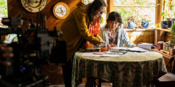 Director Ann Marie Fleming and Sandra Oh on the set of CAN I GET A WITNESS?