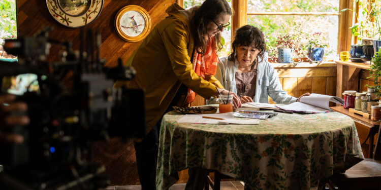 Director Ann Marie Fleming and Sandra Oh on the set of CAN I GET A WITNESS?