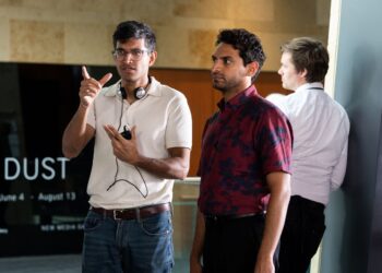 Director Roshan Sethi, Karan Soni as Naveen Gavaskar behind the scenes of A Nice Indian Boy