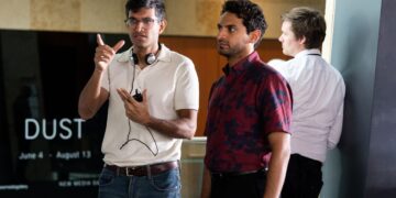 Director Roshan Sethi, Karan Soni as Naveen Gavaskar behind the scenes of A Nice Indian Boy