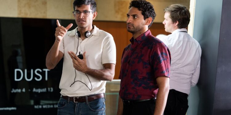 Director Roshan Sethi, Karan Soni as Naveen Gavaskar behind the scenes of A Nice Indian Boy