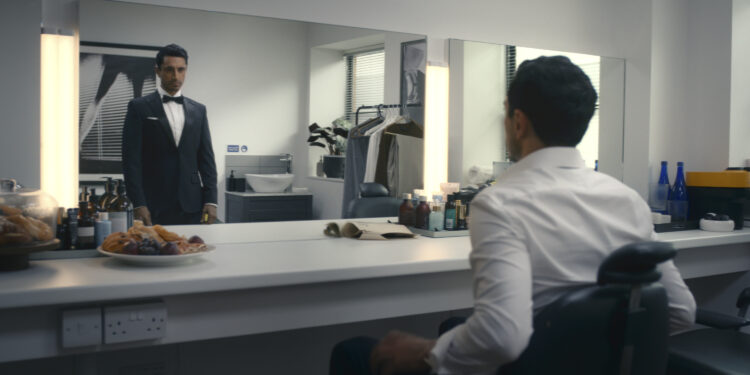 Riz Ahmed as Shah Latif prepares to audition for James Bond in Bait