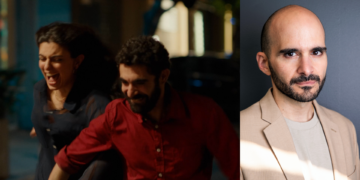 A photo collage of a still from A Sad and Beautiful World and director Cyril Aris