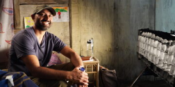A behind-the-scenes photo of director Mahesh Pailoor on the set of his film Paper Flowers.
